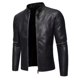 Chaqueta de cuero de invierno para hombre, cuero genuino con textura negra, lona de alta calidad, cuello levantado, con capucha, a prueba de viento, transpirable, informal - Product Image 3