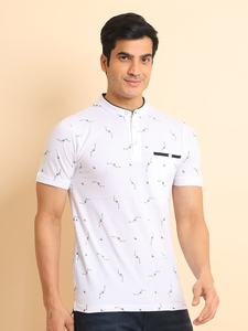 เสื้อยืดคอกลมแมนดารินแขนครึ่งแขนมีกระเป๋ากระดูกที่ออกแบบมาอย่างมีเอกลักษณ์100% ผ้าฝ้ายสวมใส่สบายสำหรับการใช้งานในชีวิตประจำวัน - Product Image 5