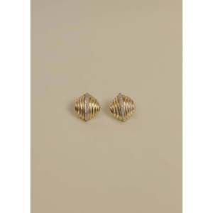 Vintage Gold Plated Diamond Ribbed <b>Earrings</b> Trendy Stud and <b>Cuff</b> Styles Made of Zinc Alloy and Copper for Party Gift Occasions - Product Image 1