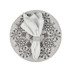 Chemin de table rond perlé blanc fait à la main décor de table à manger de luxe pour cuisine indienne et accessoire de maison - Product Image 3