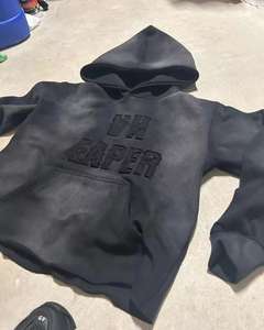 Survêtement unisexe personnalisé d'hiver, coupe ample, délavé à l'acide, style vintage, avec patchs appliqués et broderies, sweat à capuche court à bords bruts - Product Image 5