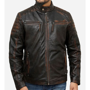 Nouvelle arrivée : veste en cuir de haute qualité pour homme, sur mesure, avec col montant en toile, prix raisonnables. - Product Image 2