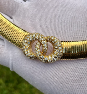 18K Solid Real Yellow Gold <b>Interlocking</b> Double Circle Choker Natural Diamond Women's Fashion Jewelry Gold Plated - Product Image 3