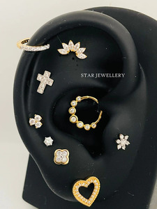 14K Solid <b>Gold</b> Bezel Set Diamond Daith Clicker Fine Jewelry. - Product Image 2