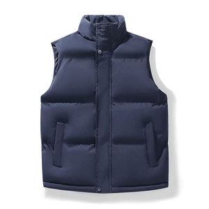Chaleco acolchado de invierno para hombre, chaleco acolchado lineal de piel tejida de poliéster a prueba de viento con cremallera completa, chaqueta sin mangas de trabajo exterior - Product Image 3