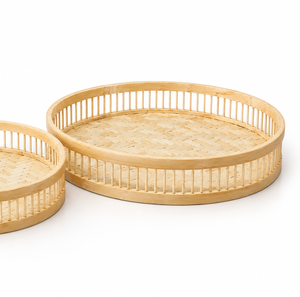 Ensemble de plateaux de rangement ronds en bambou, empilables, à un seul niveau, design minimaliste, finition naturelle non traitée, pour table - Product Image 5