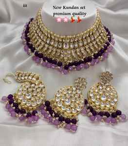 Conjunto de collar de gargantilla de cristal chapado en oro para mujer fabricante indio al por mayor - Product Image 3