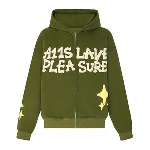 Sudadera con capucha de diamantes de imitación personalizada sin pulóver Sudadera con capucha de lavado ácido para hombre Logotipo de impresión de pantalla sudaderas con capucha desgastadas Vintage de lana de peso pesado - Product Image 1