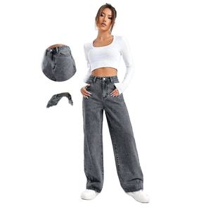 Jean en denim gris écologique à taille haute et coupe décontractée, style moderne urbain, pour un usage quotidien, tailles 26-40 - Product Image 4
