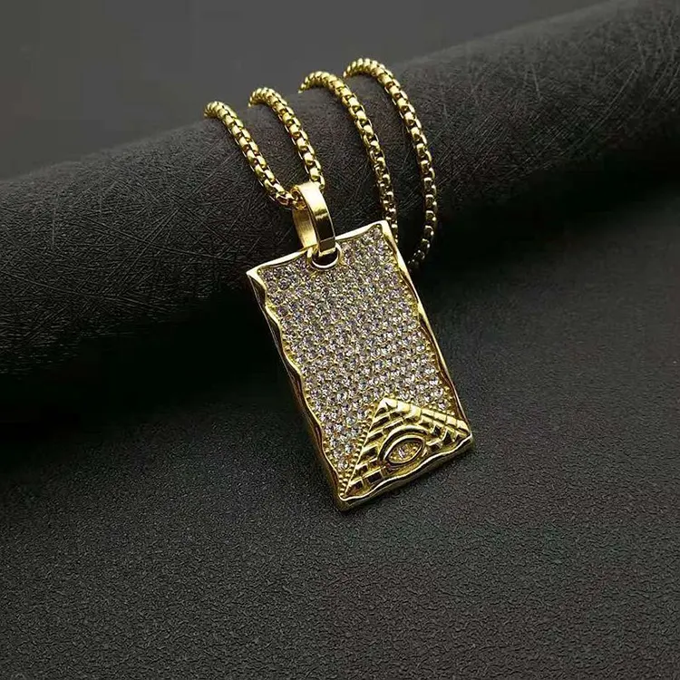באיכות גבוהה היפ הופ זהב-מצופה נירוסטה יהלומי מצרית פירמידת כיכר תליון שרשרת עבור יוניסקס