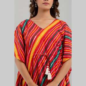 Robe caftan en coton imprimé Leheriya rouge Style hippie élégant Caractéristique translucide Matériel assorti Journée du club Gratuit ODM (SHKUP1230) - Product Image 4
