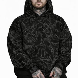 เสื้อฮู้ดดี้พิมพ์ลายขนาดใหญ่พิเศษสำหรับผู้ชาย สีดำ ลายพิมพ์เต็มตัว สไตล์ลำลอง สตรีทแวร์ ออกแบบเองได้ - Product Image 2