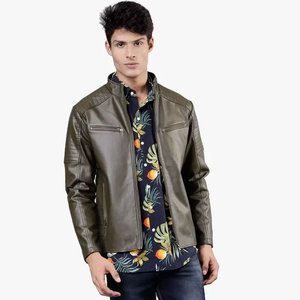 Veste en cuir à la mode pour hommes avec col montant couleur personnalisée High Street article frais teint en état neuf pour l'hiver - Product Image 1