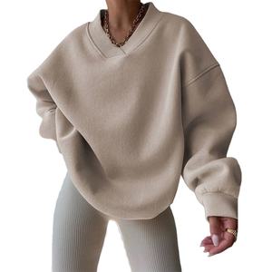 Fabricant de vêtements, impression personnalisée, broderie, sweat-shirts amples à col en V profond, luxe discret, sweat-shirts pour hommes et femmes - Product Image 1