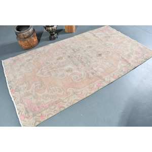 Vintage Turkish <b>Rug</b> 4.2 X 7.4ft Beige Pink Large Area Woolen Patchwork Latex Backing Rectangular Abstract for <b>Hallway</b> Room <b>Rug</b> - Product Image 2