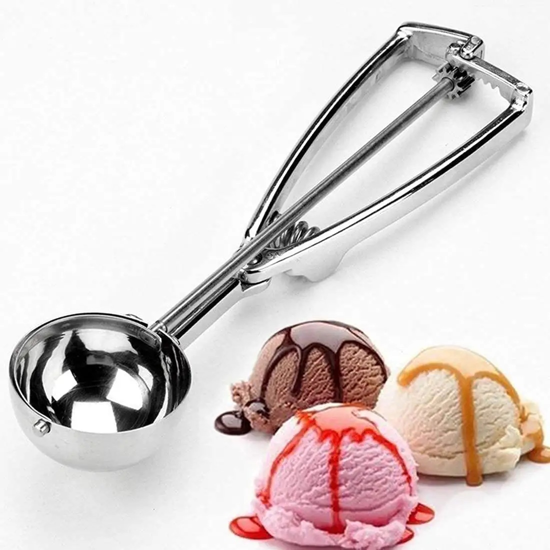 Juego de cucharas para galletas de acero inoxidable de primera calidad, juego de cucharas para helado con cucharas de fruta con gatillo