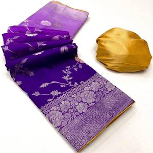 Saree en georgette pure crêpe Kadi élégant et fluide avec texture douce et aspect riche en jacquard fantaisie Meenakari - Product Image 3