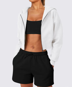 Sweat à capuche zippé personnalisé en polaire recadrée Y2K pour femmes Streetwear à fermeture éclair Sweat à capuche court de luxe uni de haute qualité pour femmes - Product Image 3