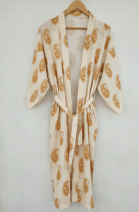 Magnifique kimono long en coton tissé à la main, de luxe, avec ceinture à nouer, robe de nuit, robe de chambre pour femmes, imprimé floral - Product Image 6