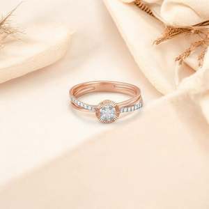 แหวนเพชรทรงรัศมีสีโรสโกลด์สุดหรูสำหรับผู้หญิง แหวนหมั้น แหวนครบรอบ ดีไซน์สง่างาม ขายส่งจากผู้ผลิต - Product Image 5