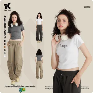 Bé TEE Crop Tops biểu tượng tùy chỉnh Vintage phòng chờ mặc Y2K HOT GIRL Slim Fit Cotton Crop Top Raglan đường may Ngắn Tay Áo Crop t Áo sơ mi