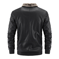Veste en cuir pour motard homme, coupe slim, noire, hiver, doublure en polyester personnalisée, col montant, respirante, coupe-vent