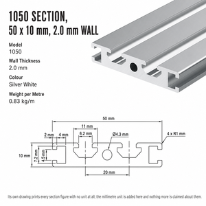 Perfil <span class=keywords><strong>de</strong></span> <span class=keywords><strong>Aluminio</strong></span> Estándar Europeo 1050 50x10 Anodizado Plateado - Product Image 5