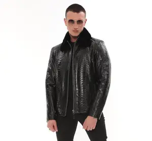 Cowhides Python Embossed Faux Fur Leather Jackets Luxury Fashion Real Leather Jacket Luxury Wear Stylish Biker Jacket
