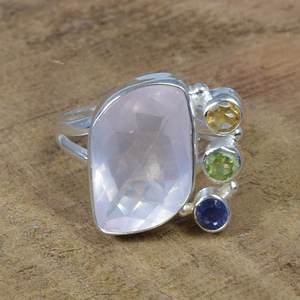 Anillo de Plata de Ley 925 de cuarzo rosa, joyería de piedras preciosas naturales, piedra natal de enero, regalo de cumpleaños - Product Image 1