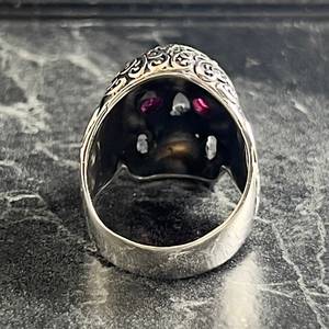 Handmade Mexican Gothic Style <b>Silver</b> Flower Roses Skull Jewelry Biker Engraved <b>Ring</b> Floral Gothic <b>Set</b> Gift for Bikers - Product Image 6