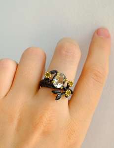 แหวนใบไม้ประดับอเมทิสต์สีเขียว เงินสเตอร์ลิง รับรองโดย IGI ออกแบบมาเพื่อการสวมใส่ประจำวันอย่างสง่างาม งานแต่งงาน แรงบันดาลใจจากธรรมชาติ หรูหรา คลาสสิก - Product Image 2