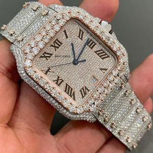 นาฬิกาหรูหราสแตนเลสสตีลทรงเหลี่ยมประดับเพชรโมอิสซาไนต์พร้อมขอบสีโรสโกลด์สไตล์ฮิปฮอป สายขนาด 20 มม. - Product Image 1