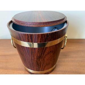 Adorable seau à glace en teck, poignées en métal doré, seau à glace luxueux avec couvercle et pinces à glace, accessoire de bar - Product Image 2