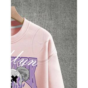 Haute qualité hommes lettre ours imprimé col rond thermique surdimensionné goutte épaule graphique sweat pull haut - Product Image 6