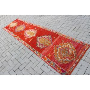 Alfombra Turca Vintage de 2.8x10.6 pies, Alfombra de Pasillo, Alfombra Persa de Lana Roja Anaranjada - Product Image 4