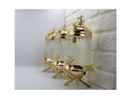 Boîte en verre décorative de luxe moderne en acier inoxydable doré avec cadre en forme de feuille pour épices, farine, thé, café – Centre de table pour une fraîcheur durable