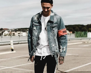 แจ็กเก็ตผ้าเดนิมของผู้ชายแจ็กเก็ตสไตล์วินเทจทำจากกางเกงยีนส์ผ้าฝ้ายแบบสั่งทำตาม2024 - Product Image 4