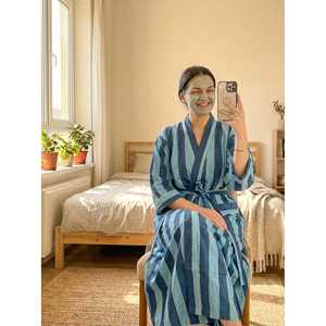 Skyline Stripes Robe for Women Plus Size Bathing Robe <b>Elastic</b> <b>Waist</b> Breathable Thermal XL Size Romantic Print Pattern ODM Supply - Product Image 1