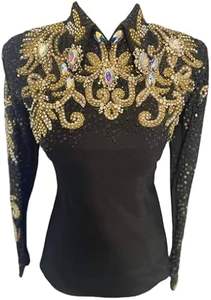 Camisa de montar occidental a medida para mujer, elegante, de manga larga, espectáculo de caballos, rendimiento, Rodeo, competición profesional, secado rápido - Product Image 4