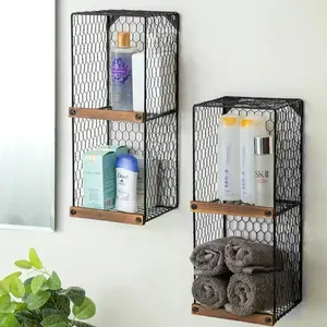 Antic Nordic Style Wall Mounted Storage Wall Shelf With Black Coating Finishes High Quality With Three Tiers For Storage at W