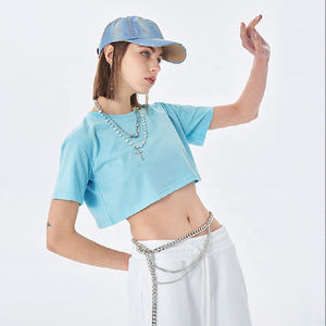 Venta al por mayor de tops cortos para mujer logotipo personalizado tamaño personalizado transpirable secado rápido manga corta informal poliéster/algodón alto - Product Image 5