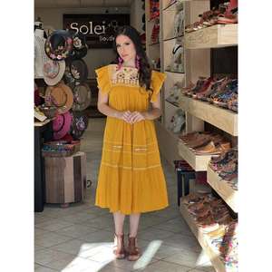 Womens White Embroidered Cotton Midi <b>Dress</b> Mexican Ethnic Boho Short Sleeve <b>Loose</b> <b>Fit</b> <b>Dress</b> For Wholesale - Product Image 2