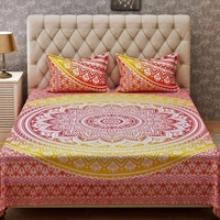 Ensemble de literie en coton 100% uni imprimé mandala, taille Queen, 4 pièces, avec drap-housse et drap plat 200TC