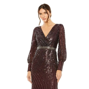 Moda con cuentas de alta moda elegante mujer vestido de noche mangas completas gran fiesta graduación formal banquete vestido - Product Image 1