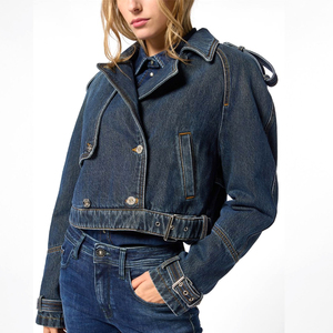 Veste en jean personnalisée unie pour femme avec broderie intégrale, respirante, motif uni pour la saison d'automne - Product Image 3