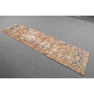 Turkish Vintage Rug, 2.3x8.5 ft Rug, <b>Brown</b> Patchwork <b>Wool</b> Rug - Product Image 2