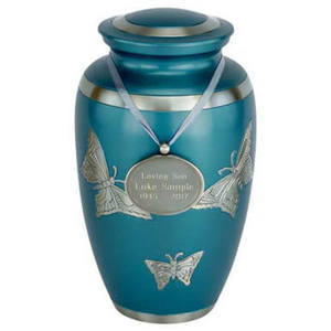 กระเป๋าใส่เถ้าของผู้ใหญ่ผู้ใหญ่ทำจากทองเหลืองสีเงินผีเสื้อสีน้ำเงินสลักแบบคลาสสิก - Product Image 3