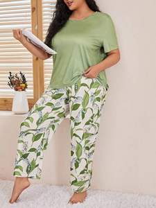 เสื้อคอกลมแขนสั้นและกางเกงเอวยางยืดชุดนอน & ชุดอยู่บ้านของผู้หญิง - Product Image 5