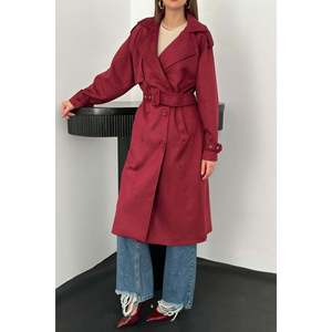 Gabardina de Gamuza con Mangas Raglán Color Borgoña - Borgoña - Product Image 4