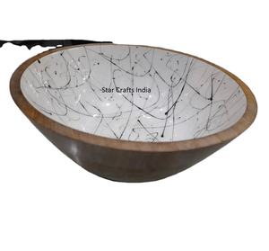 Entrega a tiempo Cocina y mesa Esmalte superior Impreso Madera de Acacia natural dentro del cuenco Tazón para servir ensalada al por mayor - Product Image 1